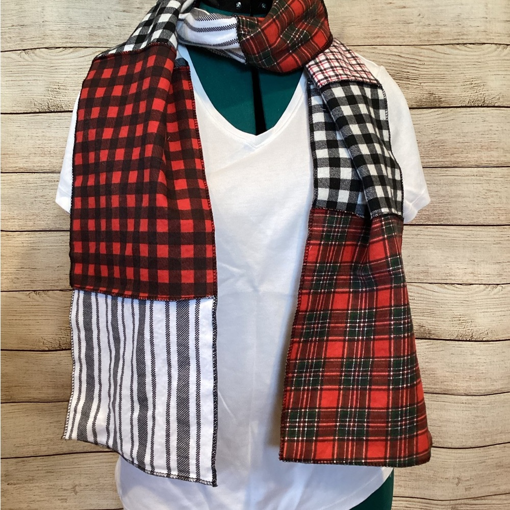 Handmade Plaid Patchwork Scarf in Red and Black